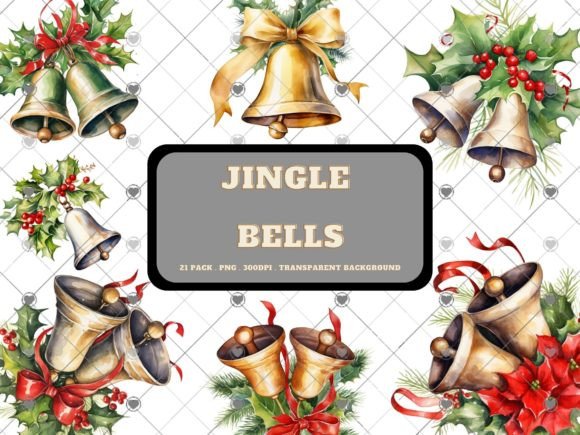21 Pack Watercolour Jingle Bell Pack for Festive Designs