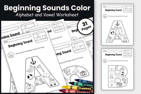 Alphabet Beginning Sounds Color Sheets: A Design Asset for Early Learners