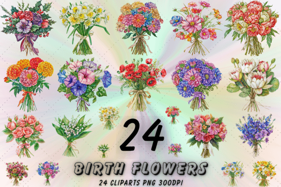 Birth Month Flower Watercolour Clipart: A Blooming Design Asset