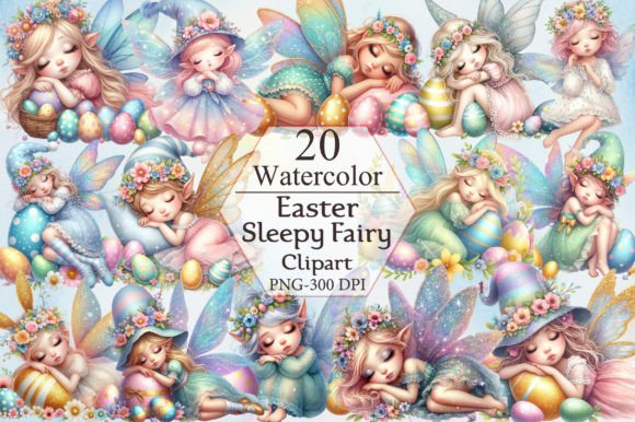 Enchanting Easter Sleepy Fairy Watercolour PNG Designs