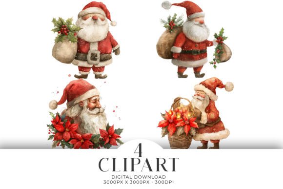 Enchanting Santa Claus Watercolour Clipart PNG for Festive Designs