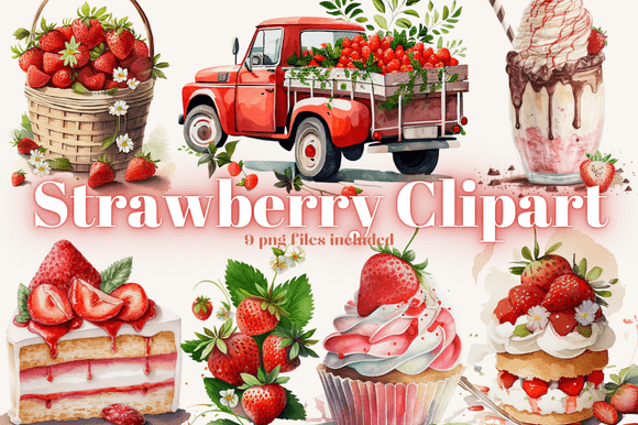 Fresh, Vibrant, and Versatile: Watercolour Strawberries Clipart