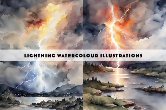 Lightning Watercolour Duo Paintings: Vibrant Digital Art Assets