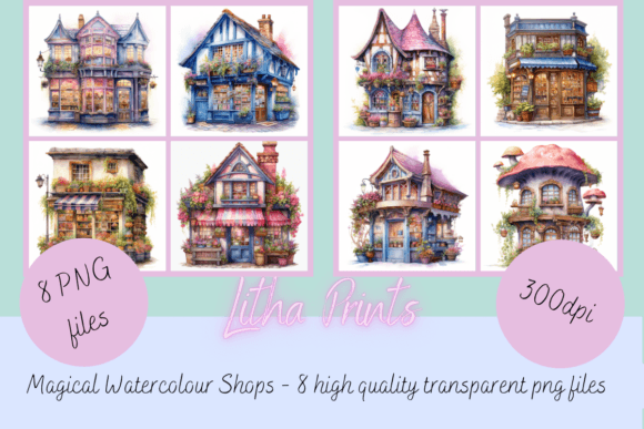 Magical Watercolour Shops: Enchanting Design Assets