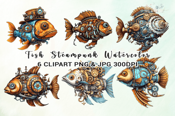 Unleash Creativity with Fish Steampunk Watercolour Clipart